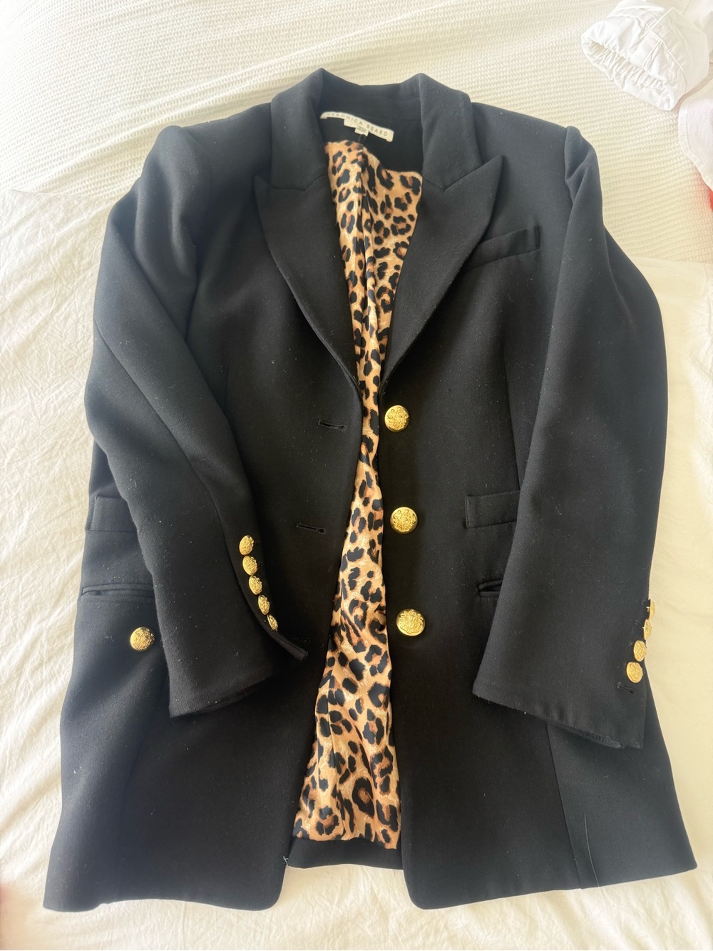 Veronica Beard Black Blazer with Leopard-Print Lining